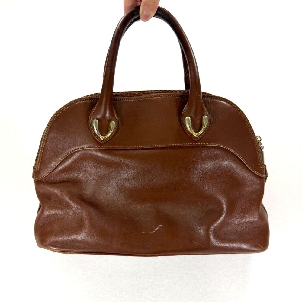 Talbots Vintage 90's Made in Italy Brown Leather Handbag Purse Wishbone Hardware